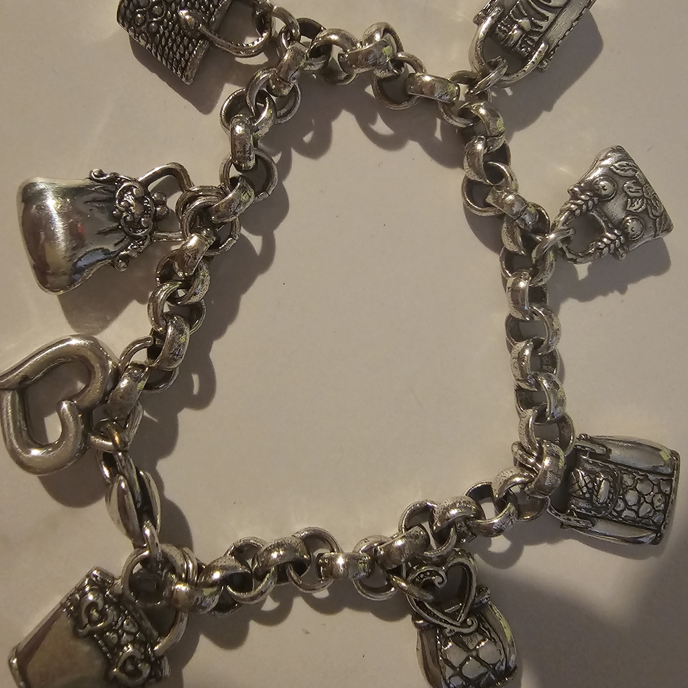 Brighton Silver Heart And Purse Charm Bracelet